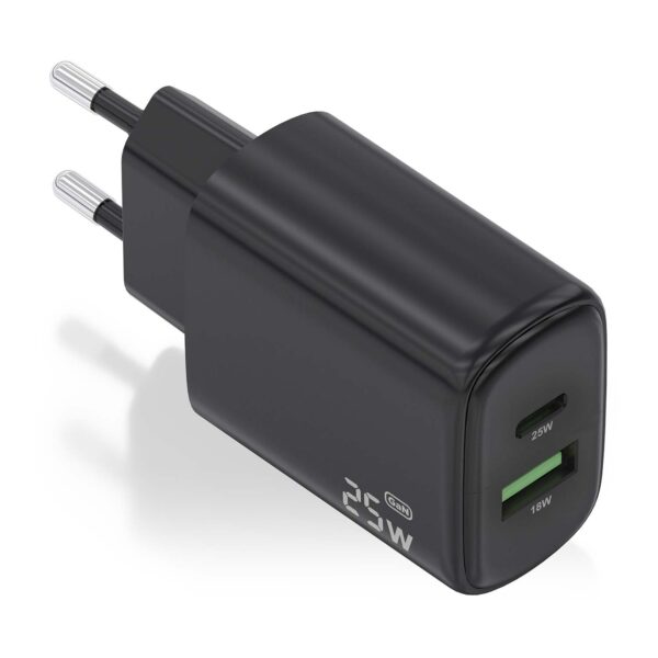 CARGADOR 25W 1xUSB-C PD3.0 1xUSB-A QC3.0 NEGRO AISENS A110-0912