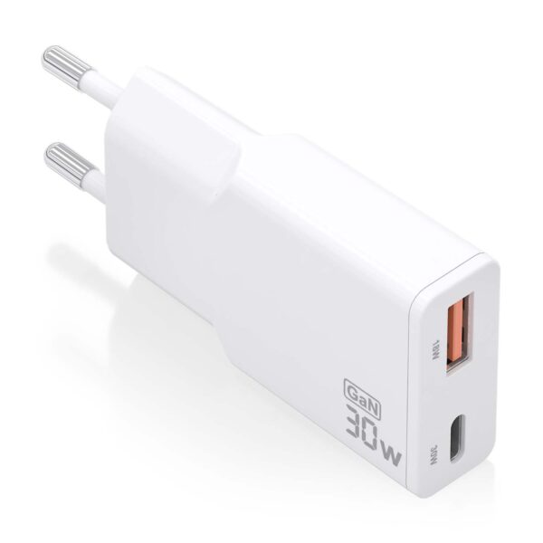 CARGADOR GAN 30W FINO USBC PD3.0 QC4.0 USB-A QC3.0 BLANCO AISENS ASCH-30W2P046-W