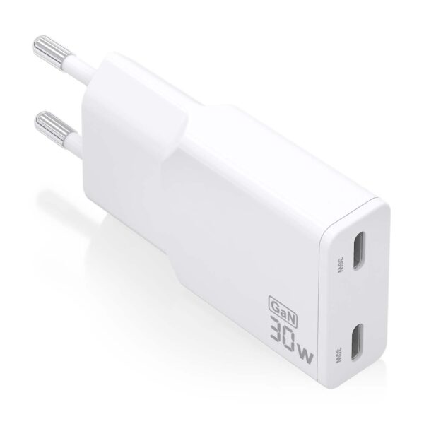 CARGADOR GAN 30W ULTRA DELGADO 2xUSB-C PD3.0 QC4.0 BLANCO AISENS ASCH-30W2P048-W