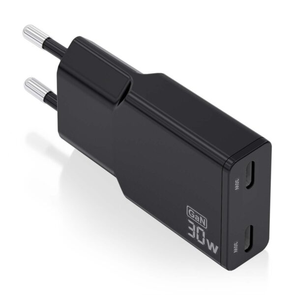 CARGADOR GAN 30W ULTRA DELGADO 2xUSB-C PD3.0 QC4.0 NEGRO AISENS ASCH-30W2P049-BK