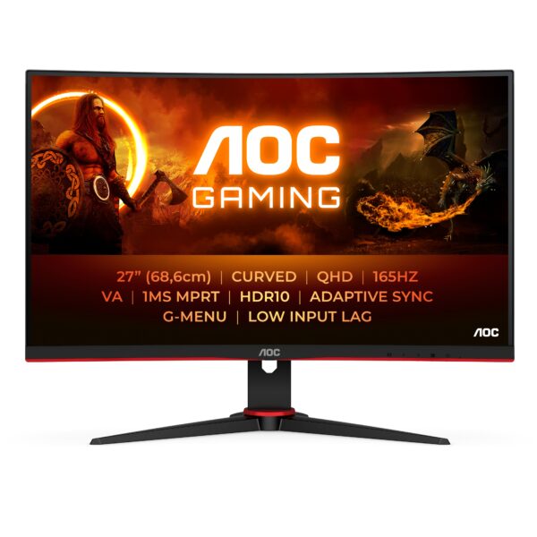 MONITOR 27 AOC GAMING CURVO CQ27G2SE QHD 2560X1440 165HZ 2HDMI 1DP NEGRO-RED