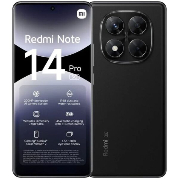 TELEFONO XIAOMI REDMI NOTE 14 PRO 5G P6.67 8GB 256GB MIDNIGHT BLACK MZB0I8BEU