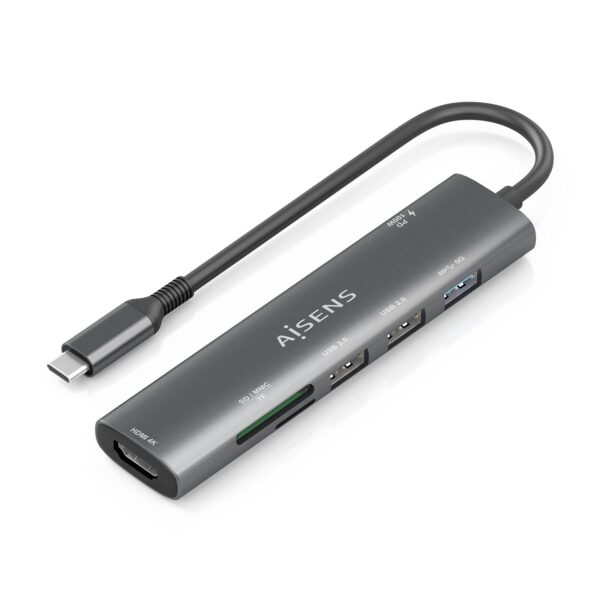 DOCK AISENS 7 EN 1 USBC A HDMI 2USBA2.0 USBA3.0 USBC PD SD MICROSD  ASUC-7P027-GR