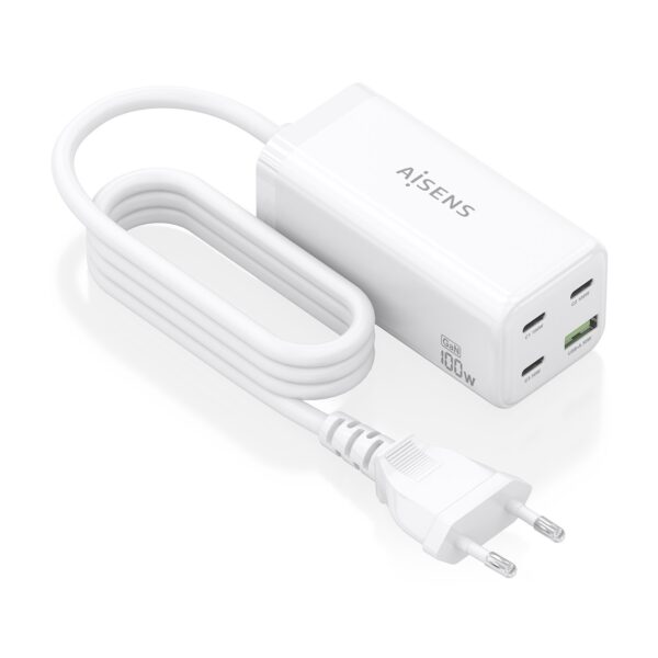 CARGADOR SOBREMESA GaN 100W 3USB-C PD3.0 USBA QC3 BLANCO AISENS ASCH-100W4P053-W