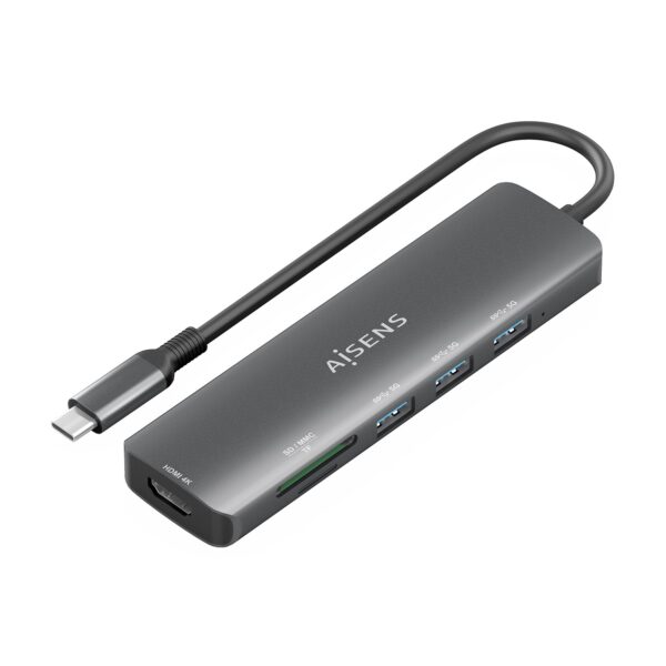 DOCK AISENS 6 EN 1 USBC A HDMI 3USBA 1SD 1MICRO SD GRIS 15CM ASUC-6P024-GR