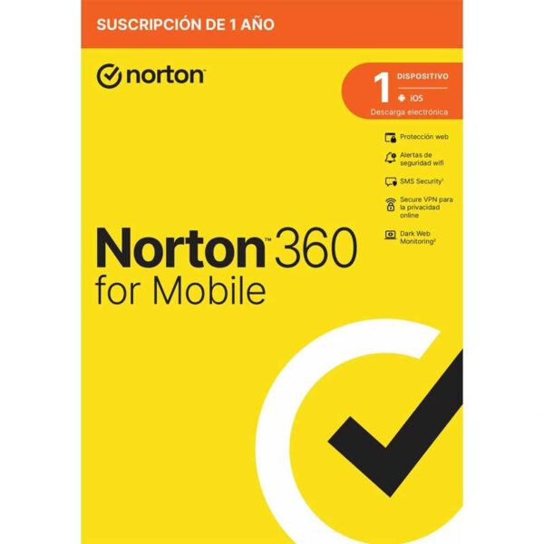 SOFTWARE ANTIVIRUS NORTON 360 MOBILE 1 USUARIO 1 DISPOSITIVO 1 AÑO ESD STOCK