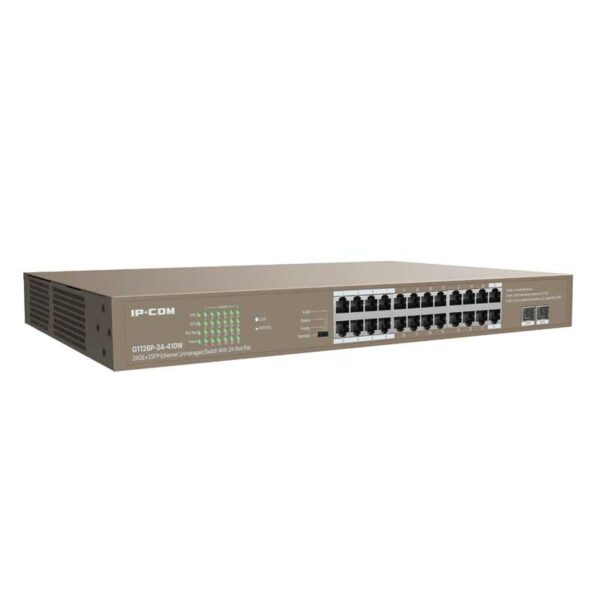 SWITCH IP-COM 24P 24GE+2SFP UNMANAGED POE G1126P-24-410W