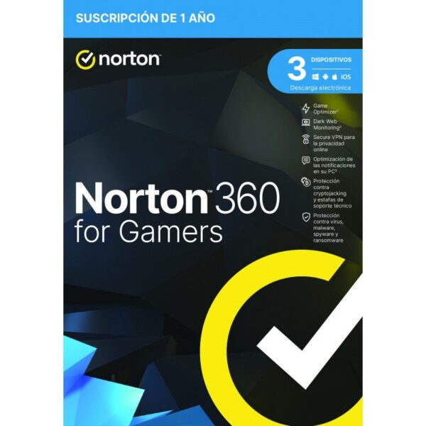 SOFTWARE ANTIVIRUS NORTON 360 FOR GAMERS 50GB 1 USUARIO 3 DISPO 1 AÑO ESD STOCK