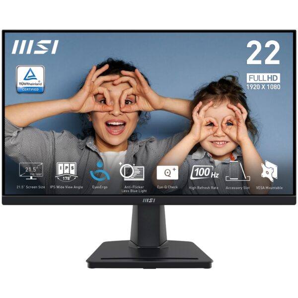 MONITOR 22.3 MSI PRO MP225 VA FHD 100HZ 1MS VGA HDMI NEGRO